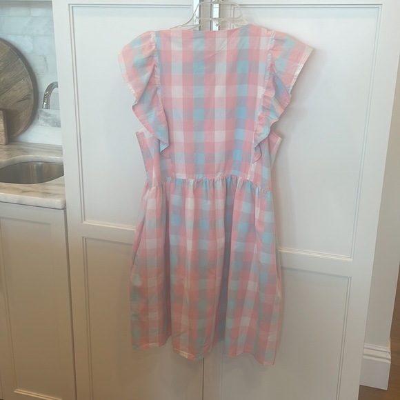 Aura pink and blue checkered ruffle sleeve dress. Size medium. - Picture 3 of 6